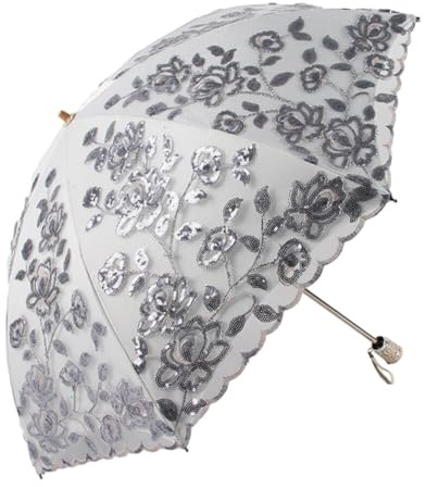 JAWSEU Vintage Sonnenschirm aus Spitze, Frauen Spitze Faltbarer Stickerei Regenschirm Sonnenschirm UV Schutz Schirm Tragbarer Faltbarer Regenschirm Hochzeitsschirm Brautschirm für Frauen Mädchen