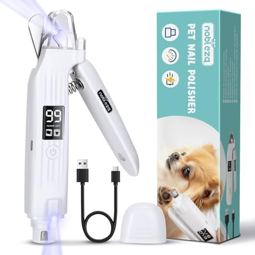 Nobleza 2 in 1 Small Dog Nails Clippers Puppy Nail Grinders, Puppy Claw Clipper Grinder Cutter-Dust-Proof Case, LED Screen, 2 Lights Pet Electric Nail Trimmer File for Small Dogs Rechargeable