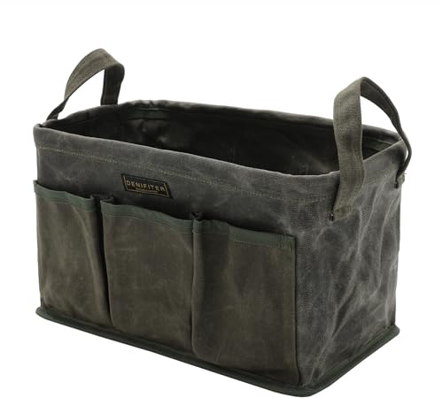 Werkzeugtasche zum Organisieren, gewachste Leinwand Weit offene Rolltasche Werkzeug mit 6 Außentaschen, 13,8 x 7,8 x 7,8 Zoll (Armeegrün)