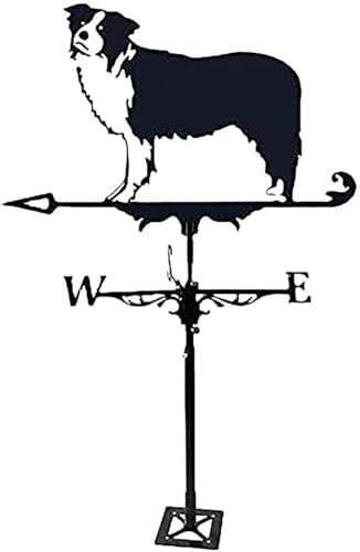 Garden Weathervane Metal Weathervane with Roof Mount Border Collie Weather Vanes Garden Stakes Ornament Wind Direction Indicator Creative Stainless Steel Home Decor for Farm Yard Garden