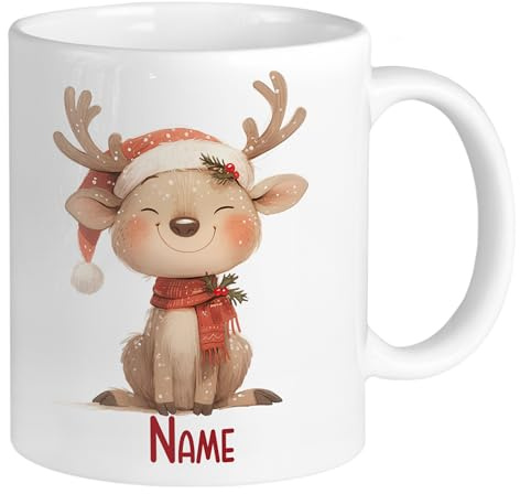 GRAZDesign Süße Tasse Rentier witziges Geschenk mit Namen personalisiert Weihnachtstasse 330ml Keramik