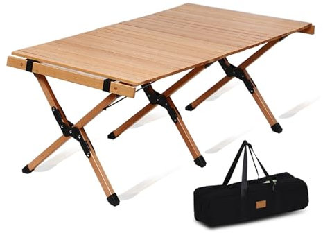 Campingtisch Holz Klappbar 120x60 Wetterfest, Campingtisch Stabil Faltbar Klein Leicht, Klapptisch für Camping Garten Balkon(Natural)