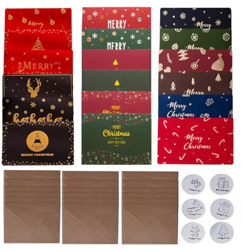 GXGM 18 Piezas Tarjetas de Navidad Plegadas con Sobres 18 Motivos 165 x 115 mm-Sencillas y Elegantes para la Familia los Amigos y los Negocios