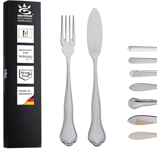 Gehring Solingen Fischbesteck Set Chippendale I Besteck Set 12-teilig I Edelstahlbesteck I Besteckset 6 Personen I spülmaschinengeeignet I Fischmesser I Fischgabel I Made in Germany