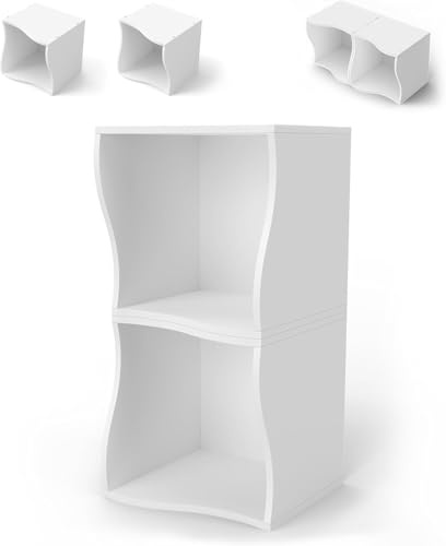 sarben Bücherregal, ModularesWürfelregal Standregal, Welliges Design, Frei Kombinierbar 2er Set Weißer Bücherschrank, Lagerregal für Büro, Arbeitszimmer, Wohnzimmer, Schlafzimmer