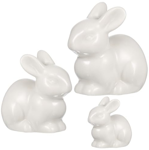 Garneck 3Er Set Keramik Hasen Miniatur Ornament Für Mikrolandschaft Gartendeko Mit Handbemaltem Kaninchen Design Ideal Für Moos Landschaften Sukkulenten Dekoration