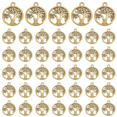 UNICRAFTALE Ciondolo Albero della Vita Oro Pendente Rotondo Pendente Albero Della Vita Passante Bracciali Metallo Pendente Cava Pendente Per La Fabbricazione di Orecchini E Collane