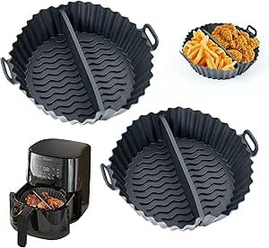 Lot de 2 moules en silicone pour friteuse à air chaud, ronds, en silicone, réutilisables, accessoires pour friteuse à air chaud, casserole en silicone pour four, micro-ondes, noir