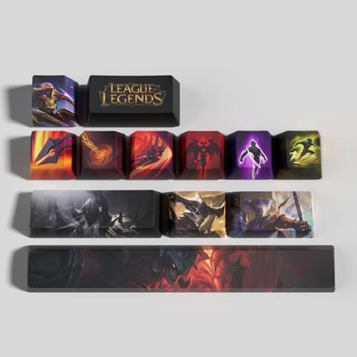 LOL 12 tangentkåpor för OEM-profil, PBT OEM-profil-sublimeringslayout, kompatibel med de flesta spelarmekaniska tangentbord (Aatrox)