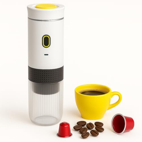 Duckdik Tragbare Espressomaschine, 3-in-1, selbstwärmend, 20 bar, kompatibel mit kleinen oder großen Kapseln und gemahlenem Kaffee, wiederaufladbarer USB-Akku, ideal für Reisen, Büro, Camping (Weiße)