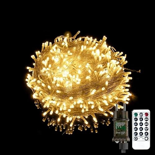 capojas 100/200/300/400er Led Lichterkette Warmweiß Strombetrieben mit Stecker Außen und Innen für Hochzeit Weihnachten Party weihnachtsdeko (Warmweiß 8 modi Dimmbar, 100LED 10M Lang+5M Zuleitung)