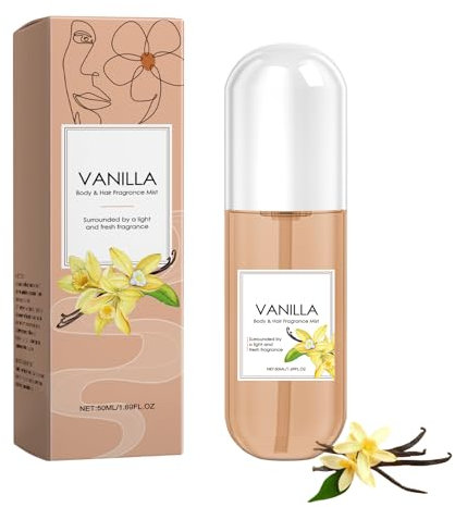 Brume parfumée à la vanille pour cheveux et corps, parfum naturel longue durée pour femme, parfum léger pour la peau et les cheveux, format voyage, facile à transporter (50 ml) (1)