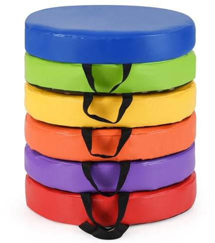 LIFEZEAL Juego de Cojines para Silla Redondos, 6 Cojines para Suelo para Niños, Asientos Flexibles de Espuma de Memoria para el Hogar, Escuela, Guardería, Preescolar, Kindergarten, Variados (Circular)