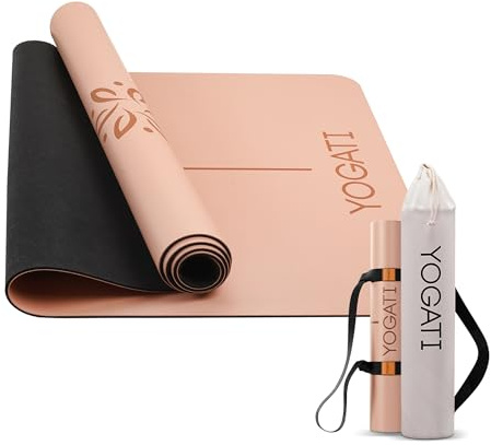 YOGATI® Tapis De Yoga Antidérapant en Caoutchouc Naturel | Tapis de Pilates portable avec une sangle de transport | Tapis de sport Fitness a la maison | Tapis Gym pour entrainement et exercise au sol