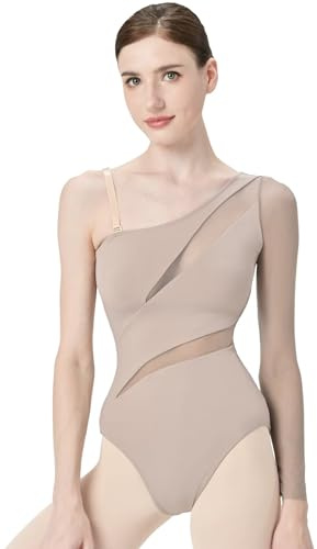 s.lemon Body da Danza per donna Balletto Leotards con una Spalla e Cut-out Body da Ginnastica Leotards per Danza da Adulti D046 Grigio 160