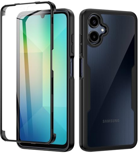 seacosmo for Samsung A06 Case, Galaxy A06 Cover with Screen Protector Full Body Shockproof Protection Armour Cover Slim Fit Bumper Protective Phone Case for Samsung Galaxy A06 4G/5G- Black/Clear