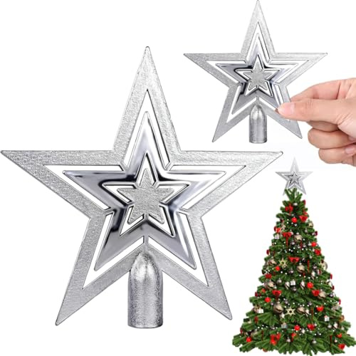 Weihnachtsbaumspitze Stern Silber, christbaumspitze Stern 20cm Silber, Kunststoff Weihnachtsbaum Top Star, Bruchsicher & Ultraleicht für eine Festliche Weihnachtsdekoration