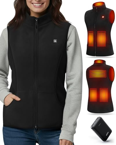 UNBON Chaleco Calefactable Mujer, Chaleco Calefactable Polar con Batería USB 10000mAh, Chaleco Térmico Eléctrico Calefactor con 3 Temperaturas 6 Zonas de Calefacción para Moto Caza Trabajo Negro S