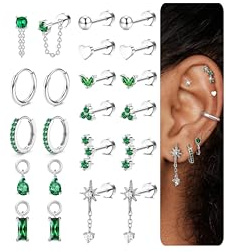 KRFY Helix Piercings Hypoallergene Chirurgenstahl Ohrringe Damen Gold Silber Medizinische Ohrringe Ohrstecker Set 14K Vergoldet Kleine Creolen Knorpel Piercing Ohr CZ Herz Conch Tragus Piercings