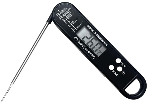 VINPAM Thermomètre à viande numérique avec sonde alimentaire à lecture instantanée, thermomètre pliable pour une cuisson précise, cuisine, barbecue, confiture, sucre, eau et essentiels pour la maison