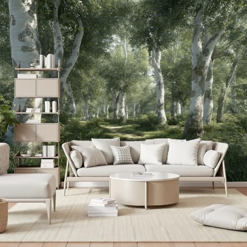 Gaqinhh Forêt Tropicale Nature Papier Peint Panoramique, Forêt de Bouleaux Paysage Papier Peint Intissé, Tapisserie Murale Cuisine Salle de Bain, Décoration Murale Chambre, 150 x 105 cm