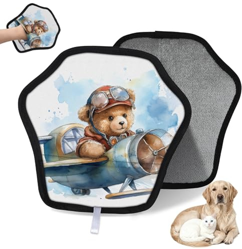 WowPrint Cute Bear Pilots Gant d'épilation d'animaux pour chat et chien Gants électrostatiques réutilisables Brosse Outil pour canapé, vêtements, tapis, meubles, siège de voiture