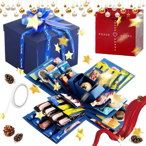 Explosionsbox Weihnachten, 5-Lagige Kreative Explosionsbox Geburtstag Klein, 2026 Neu DIY Überraschungsbox, für Weihnachten Geburtstag Jubiläum Valentinstag Hochzeitstag(Blue)