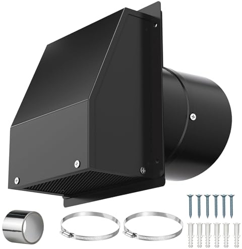 4 Inch Hooded Wall Vent Cover for Dryer Vent - Galvanized Steel Exhaust Cap with Damper & Screen, Outdoor Bathroom Fan/Range Hood Vent (Includes Tape & Clamps)