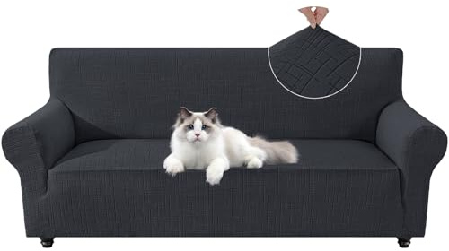 YSTELLAA Sofa Überzug 2 Sitzer Stretch, Kratzfester Sofabezug rutschfest Mit Armlehne, Universal Couch Überzug Dicke, Sofa Cover Waschbare, Für Wohnzimmer, Dunkelgrau