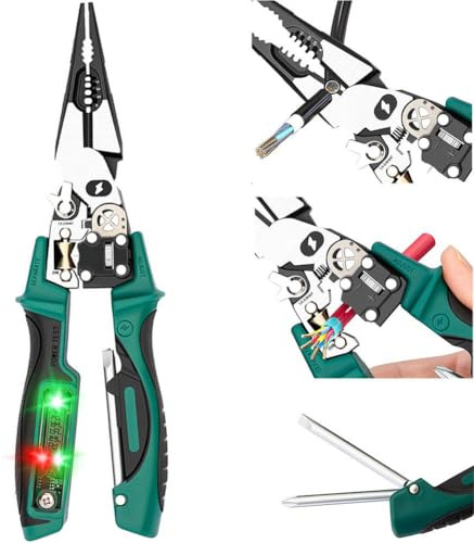 Pelacables 2026 con probador de voltaje, alicates multifuncionales inductivos probadores de voltaje con pantalla digital, pelador de crimpado resistente para electricistas, pelado, pelado, herramienta