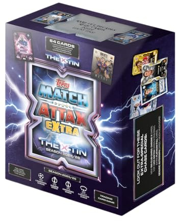 Topps UCC Match Attax Extra 2026 - X Tin - innehåller 64 kort samt ett X Greats-LE-kort och ett extra Electrix-LE-kort.