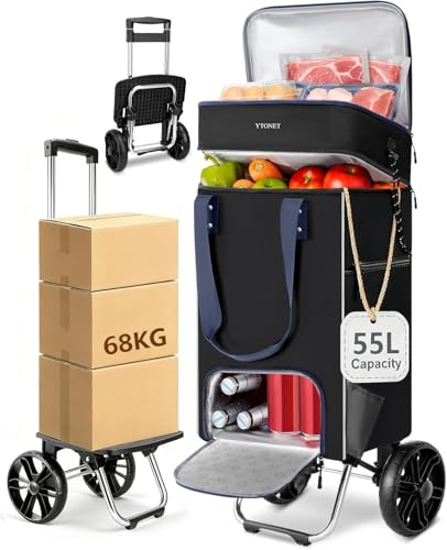 Ytonet Folding Shopping Trolley, WaterProof,Load-bearing of 68kg/55L, Black