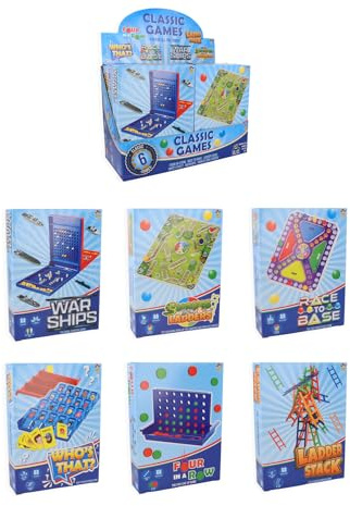 HENBRANDT 6 x Classic Travel Games - Set of 6 Assorted Games - Portable Compact Games for Kids Adults Family Fun Party Entertainment Holidays