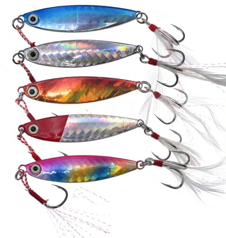 Sinking Fishing Lures, CREOASIS 5pcs 10g/15g/20g/30g Metal Hard Spinner Fish Baits Jigs for Trout Perch Salmon Bass Pike (7.0cm-30g-5pcs)