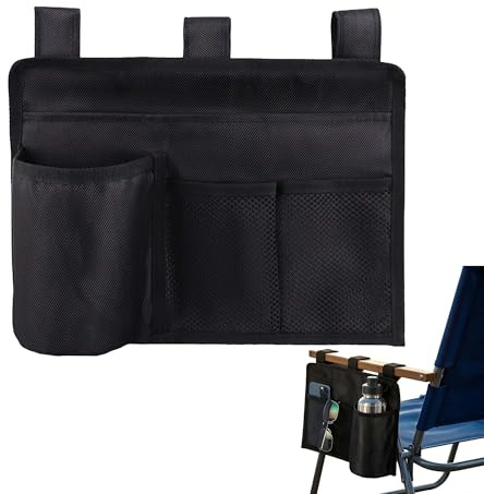 TUKEVA Armlehnen Organizer für Campingstühle,mit 4 Taschen (Schwarz)