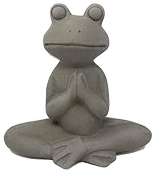 Elly Décor Zen meditierende Froschstatue aus Keramik, 21,6 cm, Yoga-Kröte, Zement-Stein-Finish, Grau