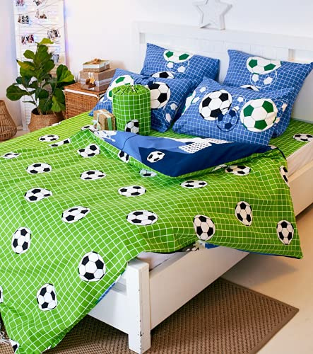 Linge de lit Football Franelle, 100 % coton, ensemble complet pour lit de 90/105 cm