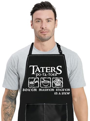 WZMPA Funny PotatoTater Adjustable Apron with Pockets, BoilEm, MashEm, StickEm In a Stew, Taters Potatoes, Medium