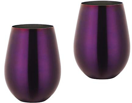 TUPMFG Violett Edelstahl Weingläser Ohne Stiel 2er Set für Rotwein & Weisswein, Bruchfest Camping Weinglas, Metallic Weinbecher, 500ML