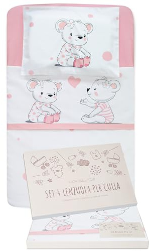 GOYSILA Sabanas Next2Me Chicco 4Piezas 100% Algodon Certificado Oeko-Tex Colchón 50x83cm 2 Sabana Bajera 1 Sabana Encimera 1 Funda de Almohada Compatible Cuna Next to Me Lullago Kinderkraft (Osos)