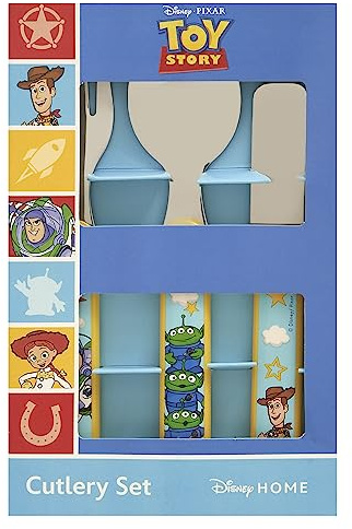 Toy Story Playtime, set di 3 posate in metallo, riutilizzabili, coltello, forchetta e cucchiaio, per bambini, in acciaio inox per alimenti e plastica ABS, per bambini dai 12 mesi in su