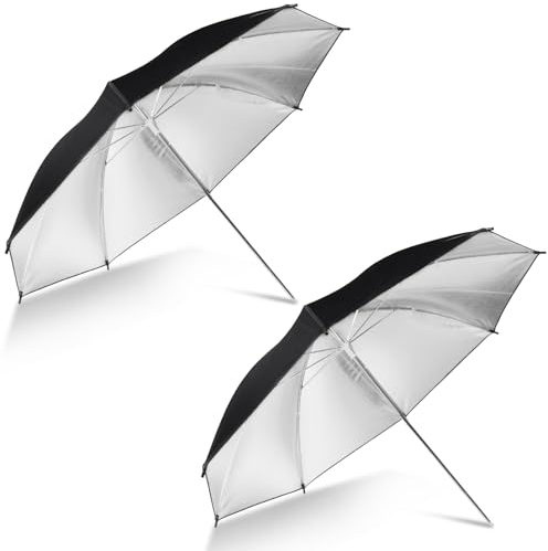 ETRSAIRL Reflektor-Regenschirm-Set, Schwarz/Silber, 83,8 cm, für Kontrast, konzentriertes Licht, Studio/Outdoor-Foto- und Videobeleuchtung, Zubehör (5,1 x 83,8 cm, schwarz), 2 Stück