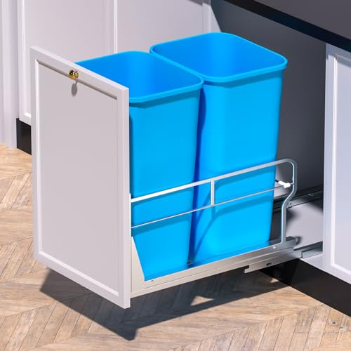 Insputer Dual Pull Out Trash Can Under Cabinet with Soft-Close Slides, Heavy Duty Under Sink Trash Can Kit for Kitchen Sink, Laundry, Garbage Can Not Included, Requires 17 W X 24 D Cabinets