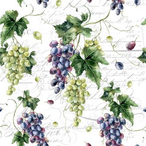 20 Servietten Essen & Trinken Saftige Weintrauben an Blätter als Tischdeko. Papierservietten mit Motiv. Auch für Decoupage und Serviettentechnik 33x33cm