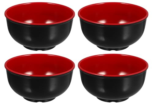 Hemoton Paquete de 4 cuencos de melamina para cereales, cuencos pequeños para servir, cuencos grandes irrompibles de 6 pulgadas, cuencos de sopa/cereales para sopa, ramen, cereales y más (negro rojo)