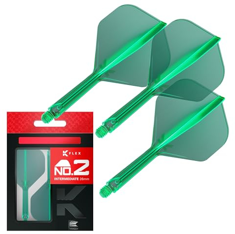 Target Darts K Flex Integrated Dart Flight and Shaft, No.2 Green (Intermediate) | Pack of 3 K-Flex - No 2, Precision Moulded 2-in-1 Dart Flights and Dart Stem | Professional Dart Accessories
