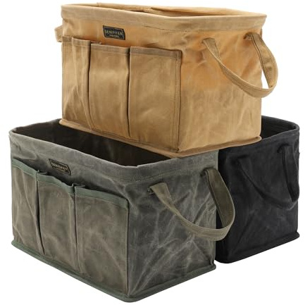 3-pack verktygsväskor-set i vaxad duk, 30 x 18 x 18 cm, rektangulär vikbar verktygsväska med handtag, 3 färger: kaki, svart och armégrön