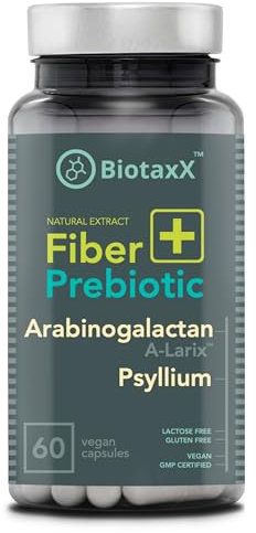 Psyllium con Arabinogalactano 95% – Fibra Prebiótica Natural para la Salud Digestiva – 660 mg por Cápsula, 60 Cápsulas Veganas