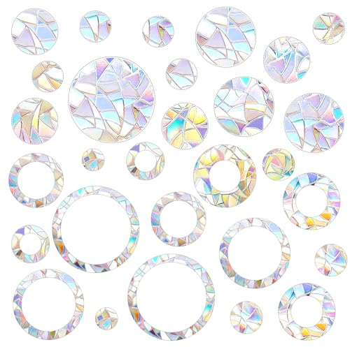 Abeillo 29 Stück Suncatcher Sticker Fensteraufkleber Vogelschutz Runde, Vogelschutz Fenster, Prisma Fensteraufkleber Vogel Anti Kollisions Fenster Aufkleber Reflektierende Aufkleber(Ringe,Kreise)