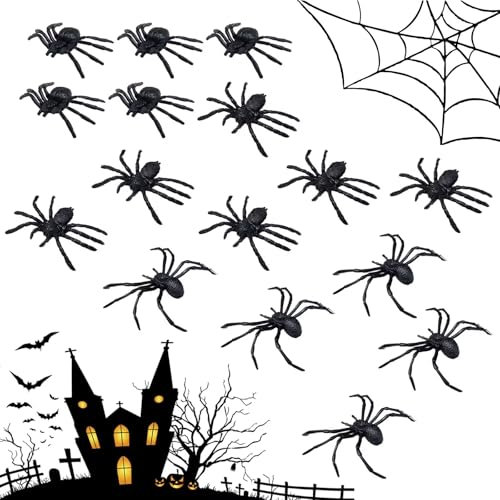 Realistische Plastik Spinne,15 PCS Halloween Spinne,Spinnen Deko,Halloween Deko,Spinnen Tischdekoration,Spinnen aus Kunststoff,Lebensechte Gummispinne,Halloween Deko,Für Halloween Gruselig Deko
